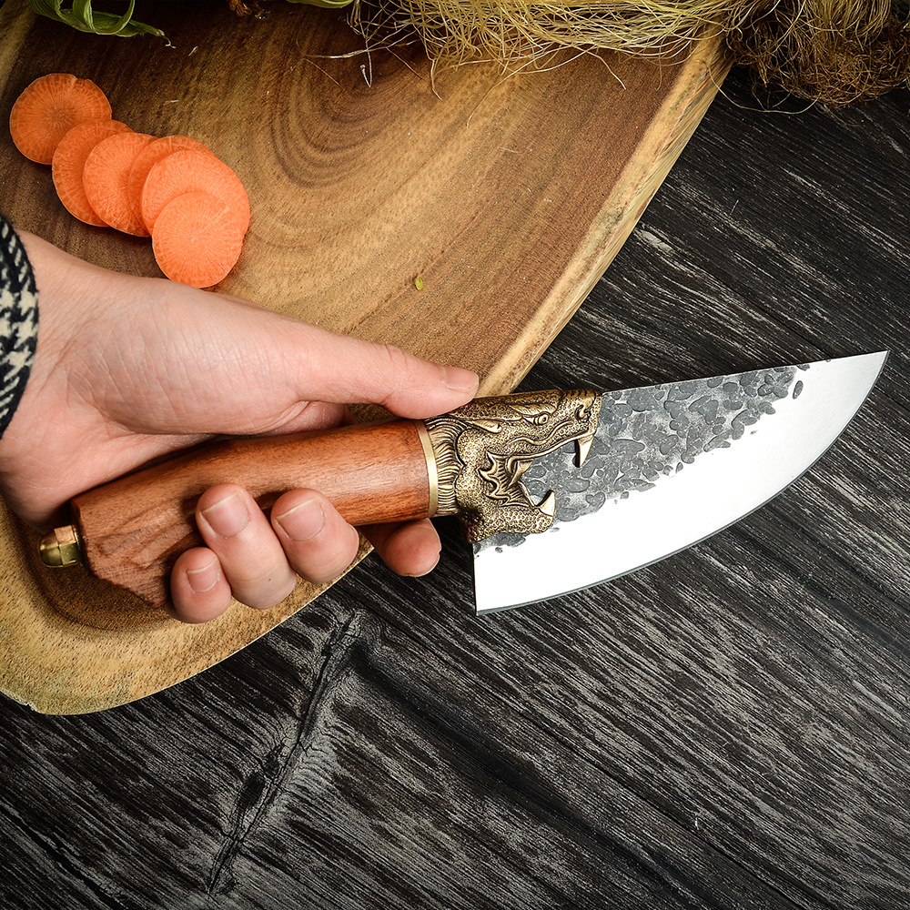 锻打小弯刀剔骨刀小菜刀锤纹龙泉家用户外剔骨切分割肉片屠宰刀