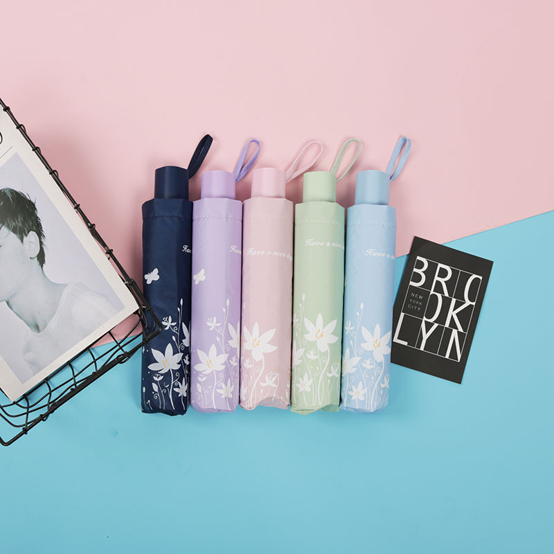 天女伞 包邮 夏日蝶香黑胶晴雨伞防紫外线 新创意三折定 制太阳伞