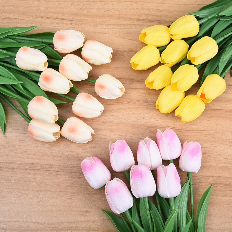 Pu Mini Tulip Artificial Flower Exclusive for Cross-Border Home Decoration Wedding Shooting Props Feel Fake Flower Wholesale