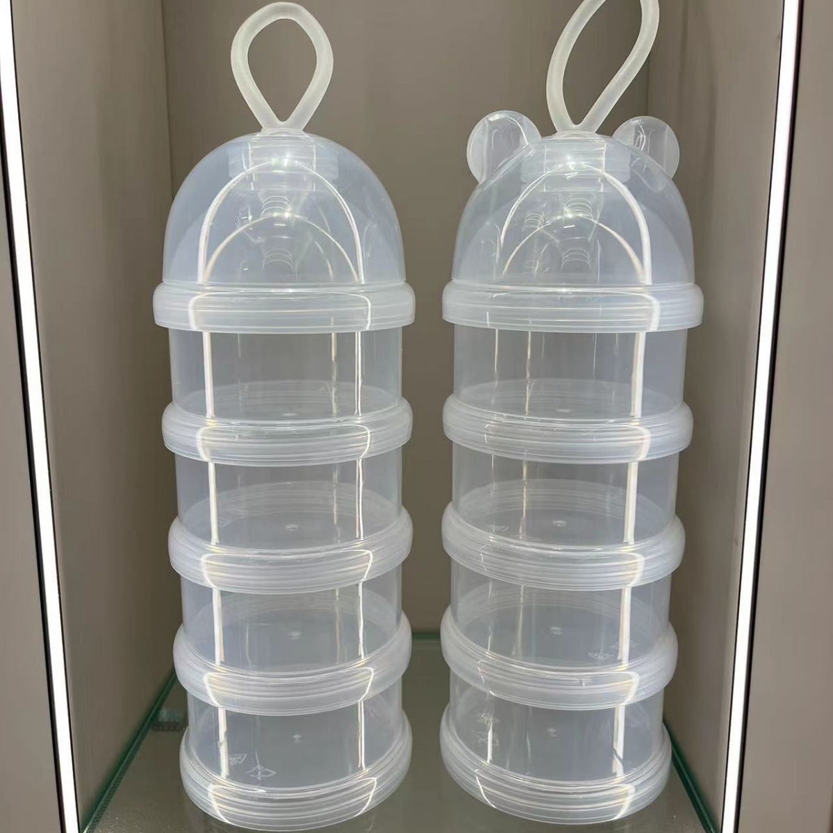 透明色婴儿三层四层奶粉盒 独立分层奶粉格 儿童便携式旋转奶粉盒