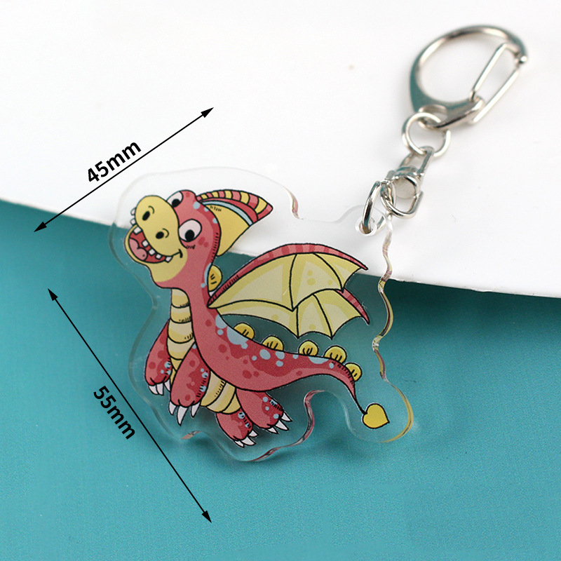 Cartoon Acrylic Dinosaur Keychain Spot Double-Sided Transparent Pendant Small Gift Creative DIY Anime Key Chain