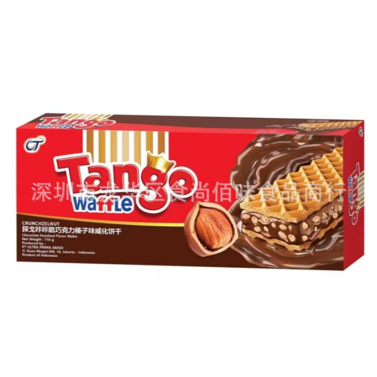 印尼进口tango探戈咔咔脆巧克力榛子味威化饼干小零食110g24盒1箱