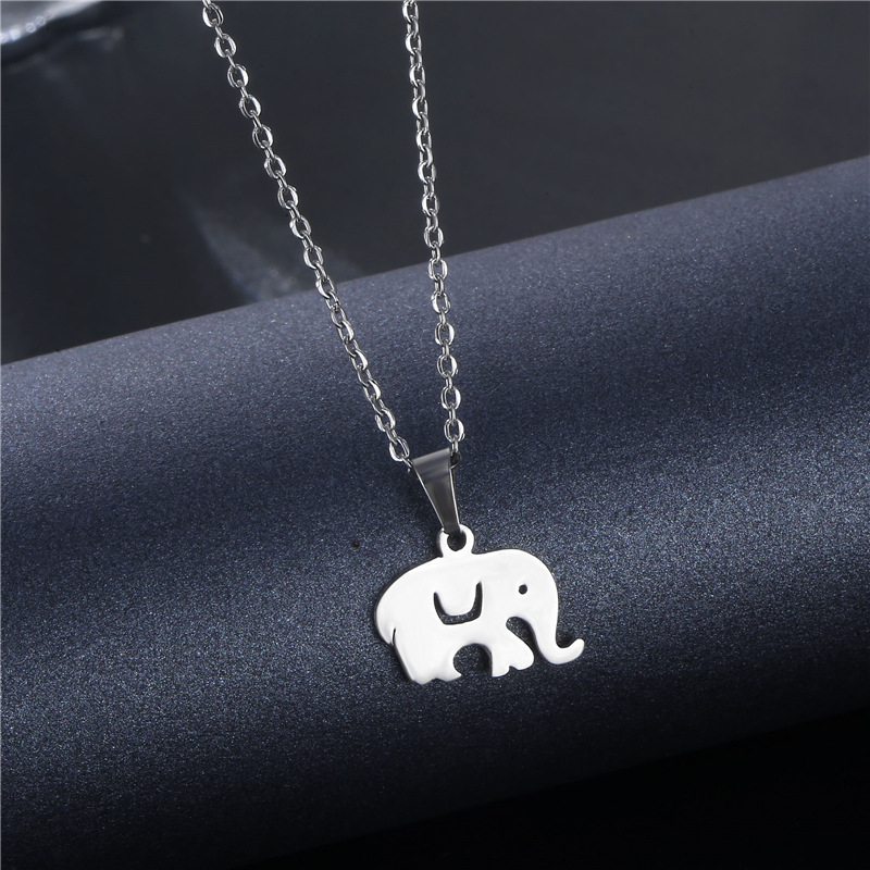 New Cold Style Elephant Necklace Women's Trendy Korean Style Simple Elephant Pendant Stainless Steel Hip Hop Clavicle Chain Neck Chain