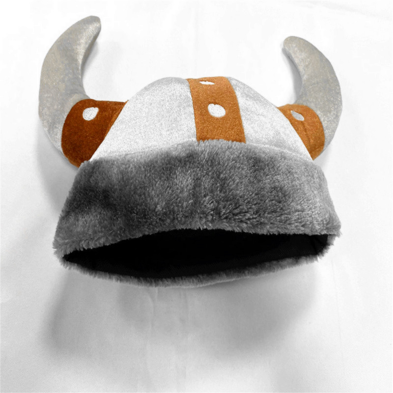 新款狂欢节帽子灰色毛绒牛角帽德国球迷牛角帽