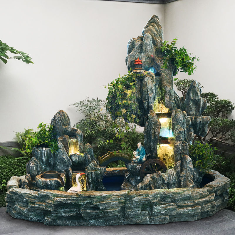 假山大型流水喷泉室内户外花园阳台庭院露台山水景观瀑布造景装饰