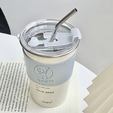 304冰霸杯高颜值不锈钢带盖咖啡杯吸管杯大容量学生水杯牛奶杯子