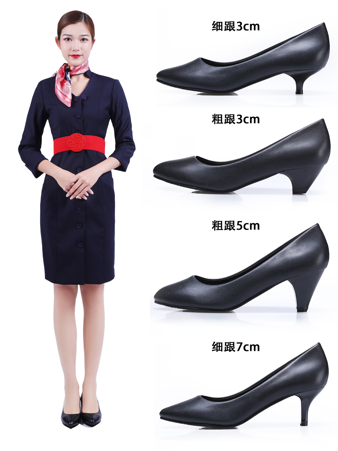空姐黑色高跟鞋女细跟职业工作鞋女礼仪单鞋舒适面试学生工装女鞋