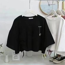 黑色小众设计感不规则抽绳短袖T恤女夏季新款韩版宽松短款上衣潮