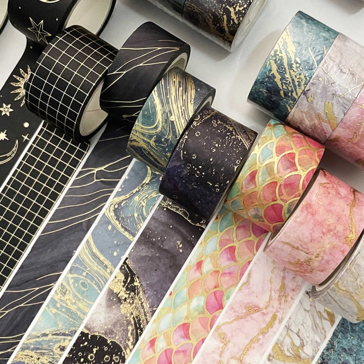 手帐胶带贴纸古风组合和纸胶带烫金3卷彩色印花手账素材diy套装5