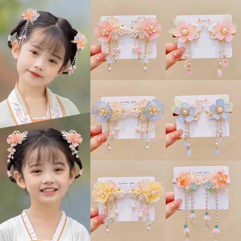 Girls Antique Hairpin Ancient Han Chinese Clothing Ribbon Headdress Cute Princess Butterfly Flower Hairpin Girl Antique Hair Accessories