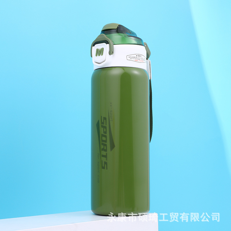 New Simple 316 Stainless Steel Good-looking Sports Cup Large Capacity Portable Bounce Cover Double Drink Straw Cup