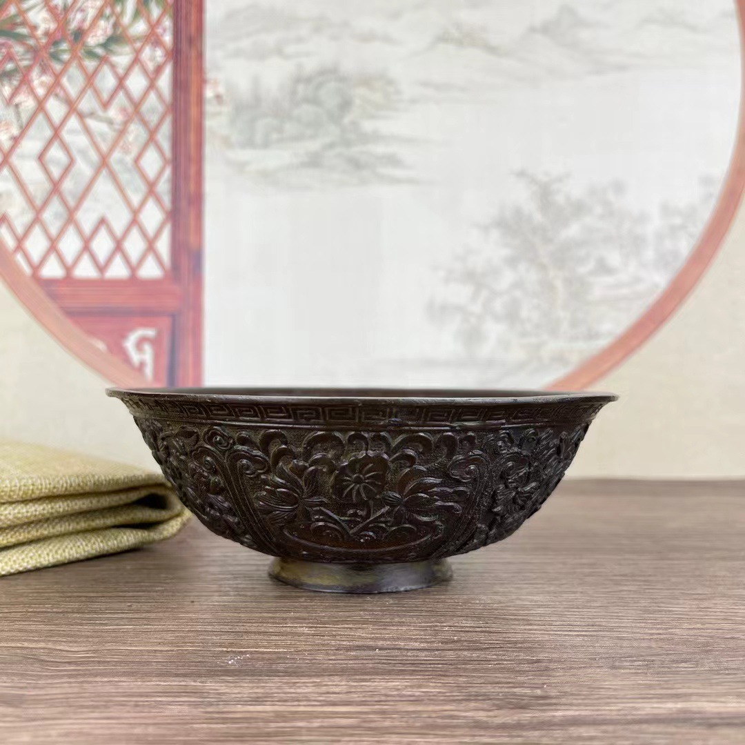 手工做旧古玩仿古铜百花碗古董老物件老铜碗包老保真做旧特价包邮