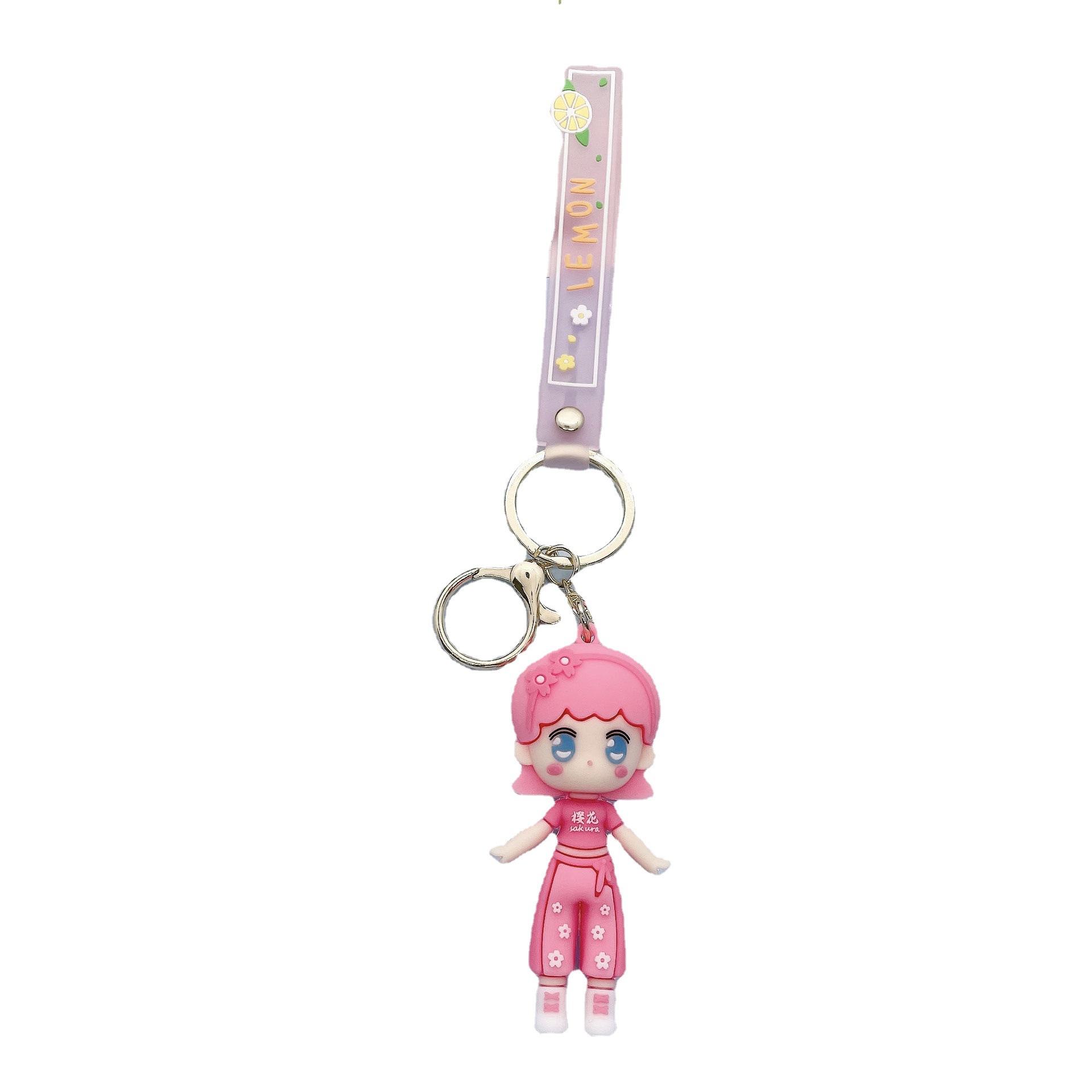 Creative Cute Silicone Cherry Blossom Girl Keychain Pendant Cartoon Girlish Doll Bag Key Ornament Wholesale