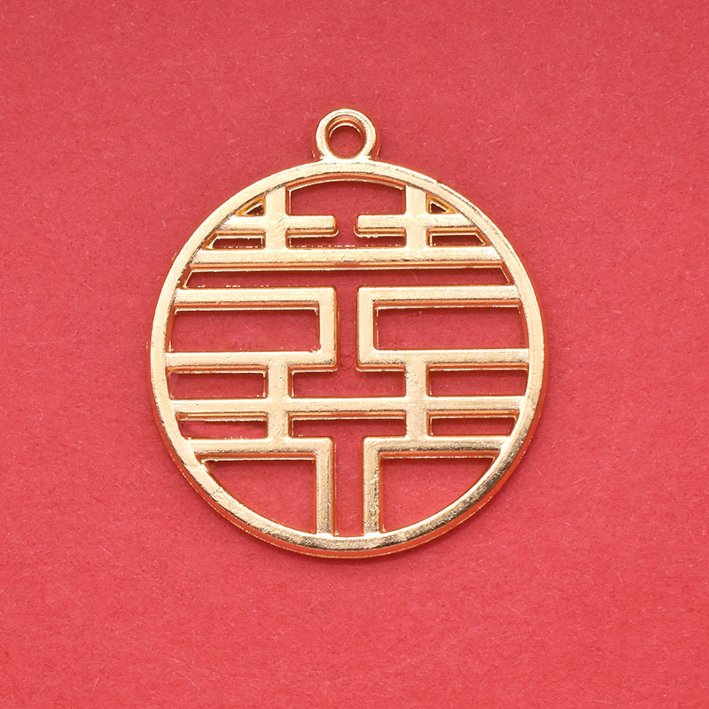 新品合金喜字金色圆喜 结婚请柬喜糖盒 包装挂件