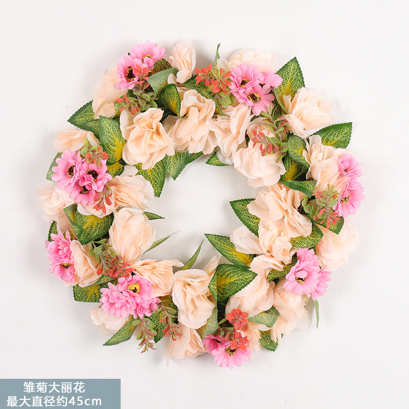 批发仿真花环 塑料绢布假花45cm塑料摆件婚礼装饰草环 摄影道具