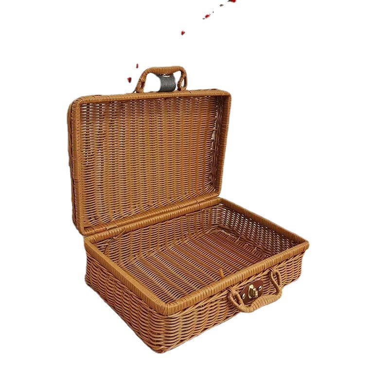 手工藤编手提箱复古收纳箱野餐篮圣诞礼盒箱拍摄道具结婚伴手礼箱