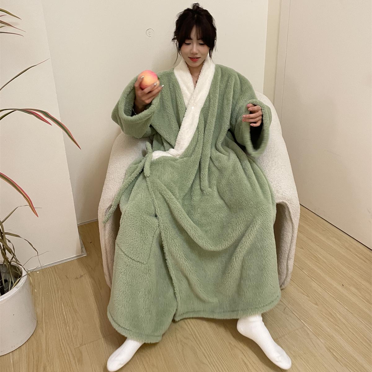 猴哥同睡袍冬季珊瑚绒加厚保暖睡衣大圣长袍绿色道袍搞怪网红