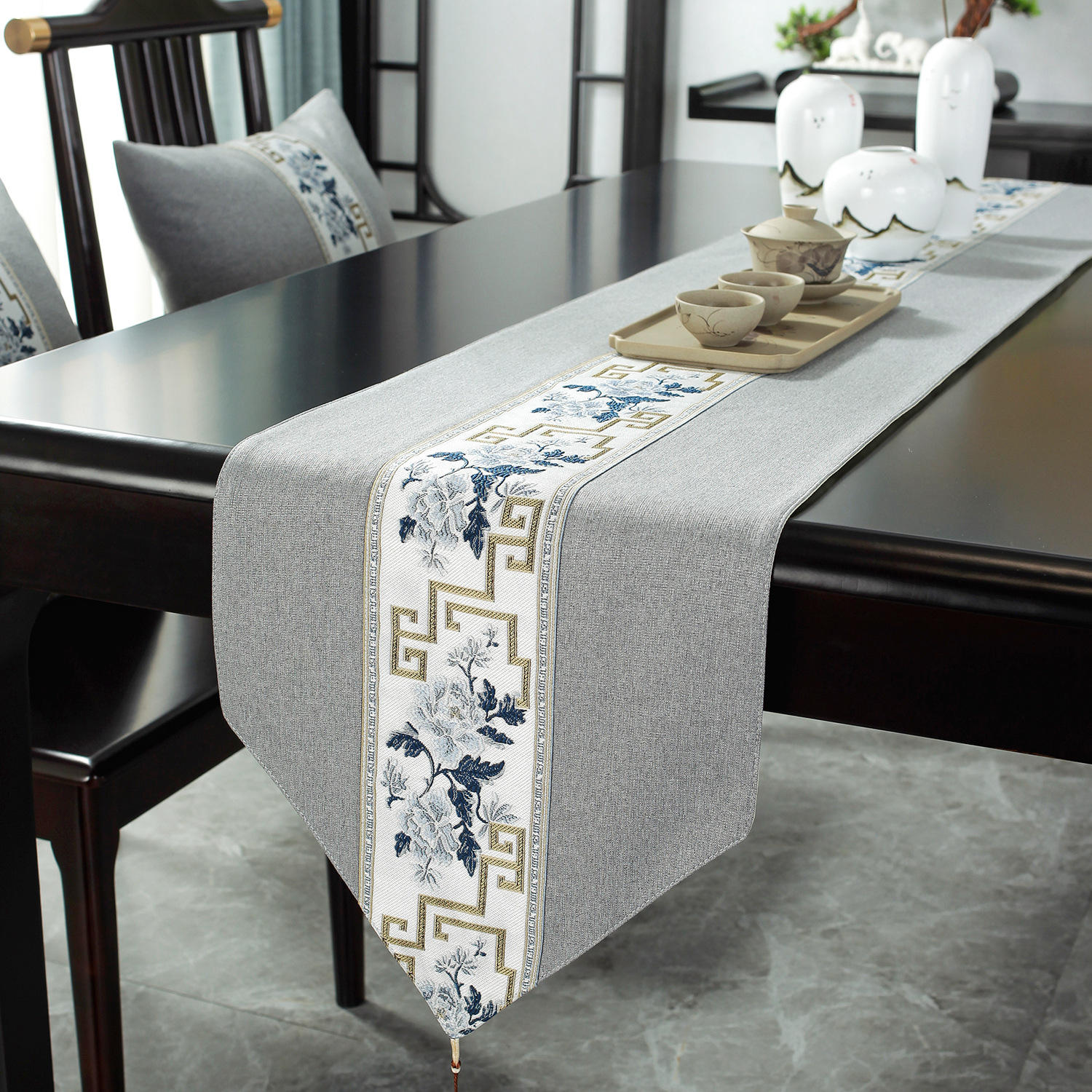 中国风桌旗新中式古典绣花客厅桌布餐桌电视柜茶几布艺现货