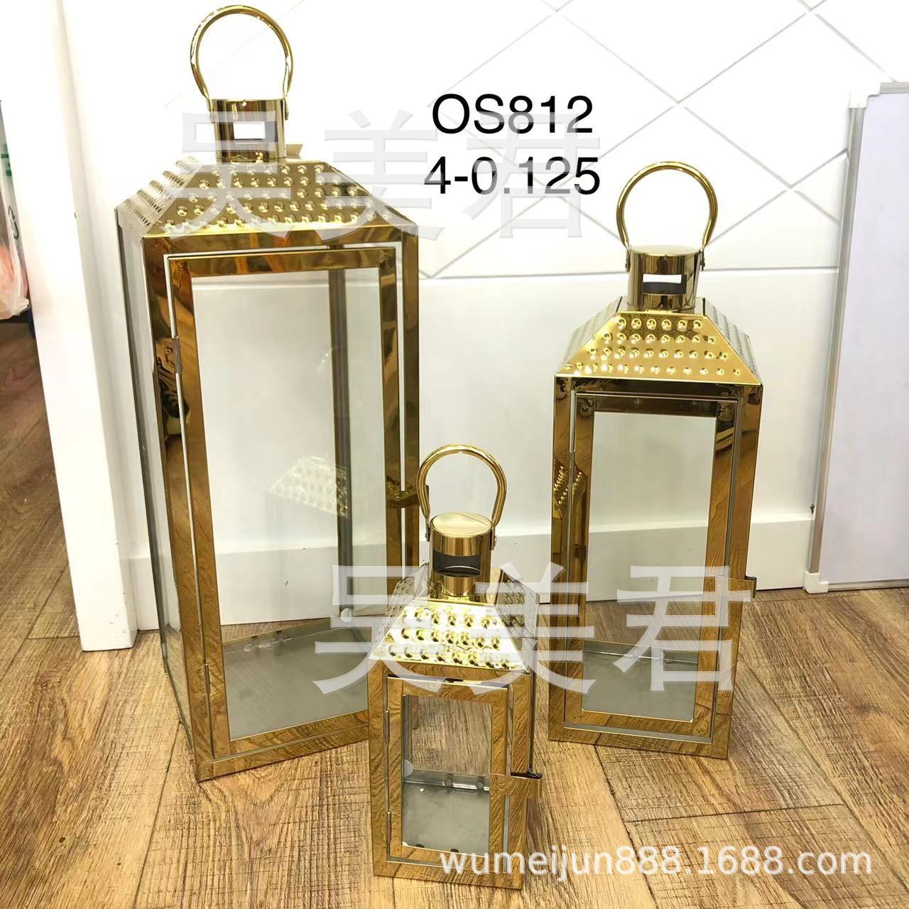 European-Style Floor Stainless Steel Windproof Storm Lantern Gold and Silver Color Retro Candlestick Wedding Props Outdoor Simplicity Ornaments
