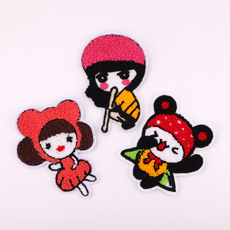 跨境专供衣服装饰辅料刺绣补丁贴 卡通小人物毛巾绣贴布刺绣布贴