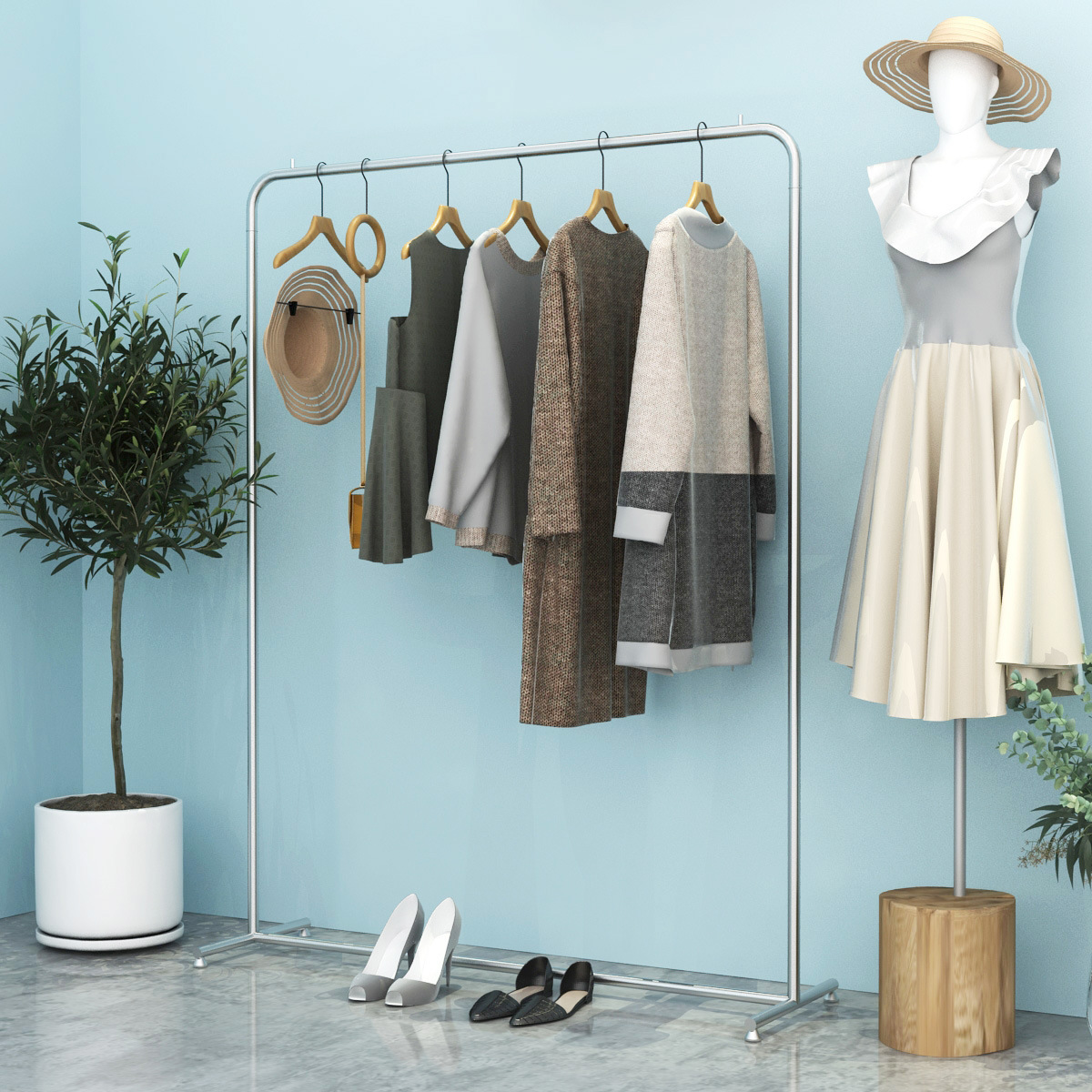服装架落地架展示架不锈钢拉丝银男女服装店挂衣架北欧陈列包邮