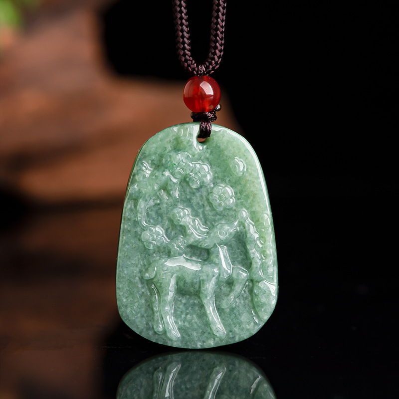 天然a货翡翠一路有你吊坠小鹿冰种玉石挂件花件男女款玉器批发