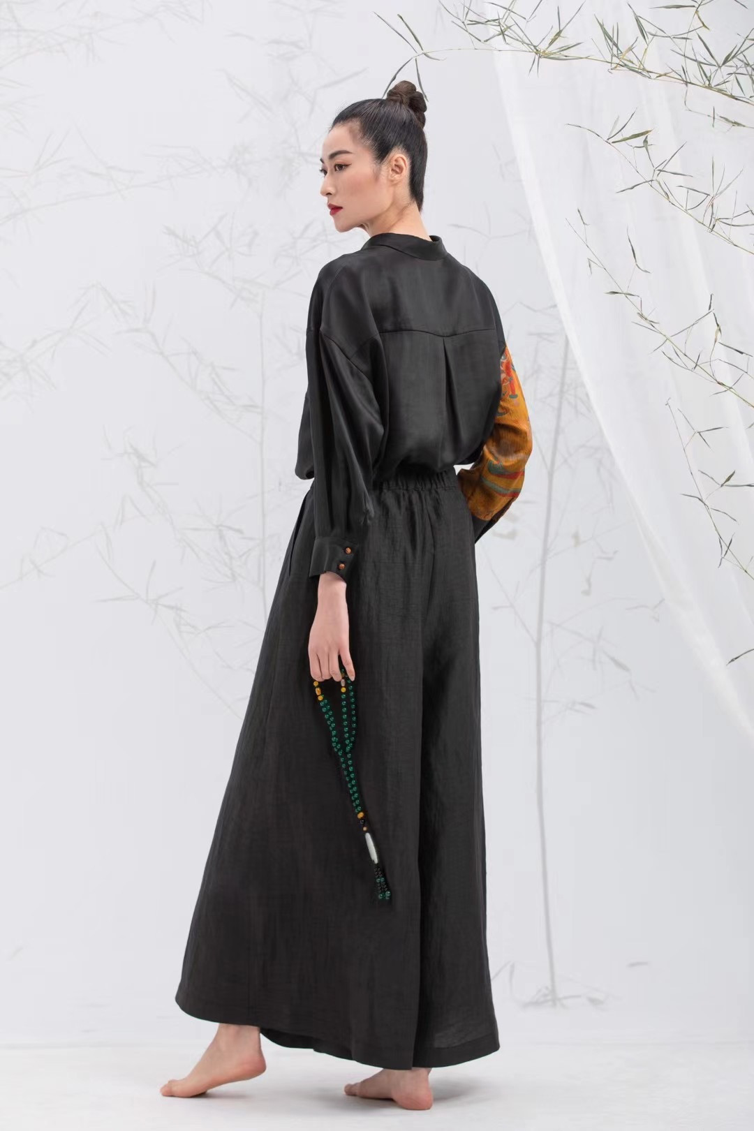 春夏中国风 私人定制香云纱桑蚕丝 上衣 超大阔腿裤 茶服禅意服