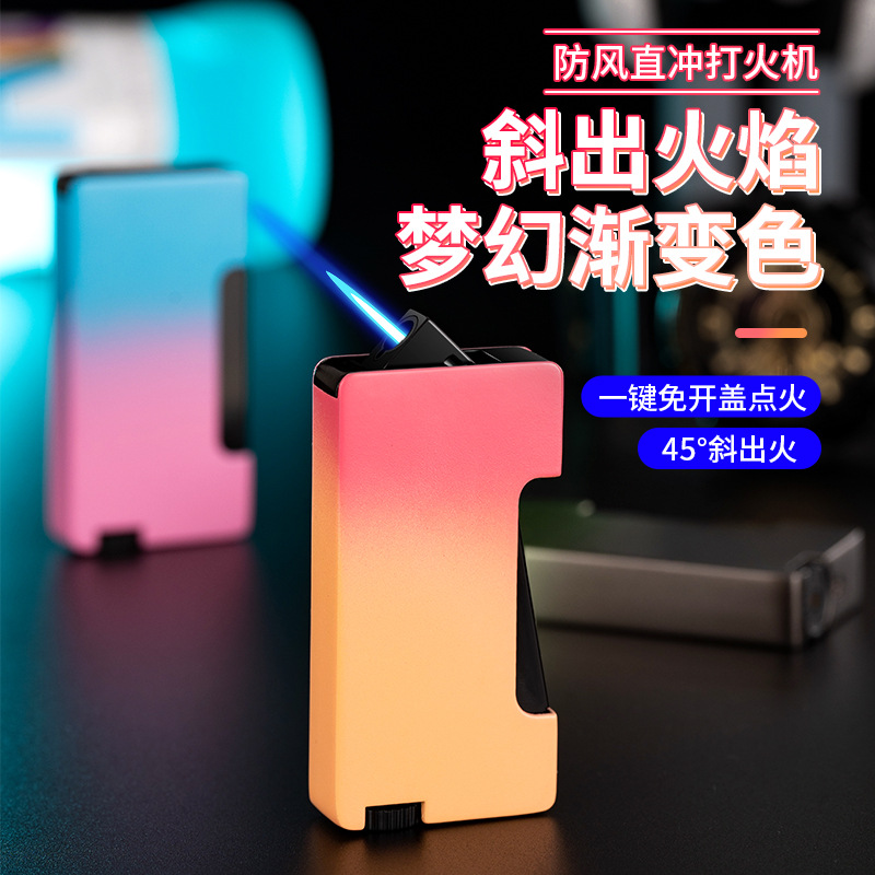 New Style Side Ignition Creative Blue Flame Direct Punching Windproof Metal Lighter Wholesale