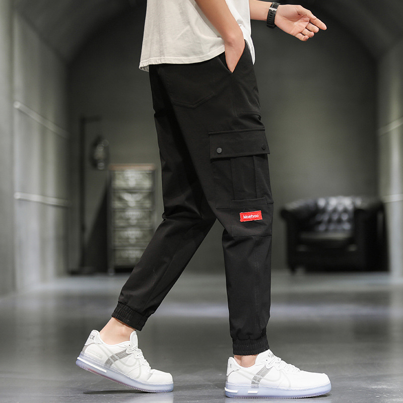 裤子男秋季韩版潮流休闲束脚男裤修身工装小脚裤潮牌九分哈伦裤男