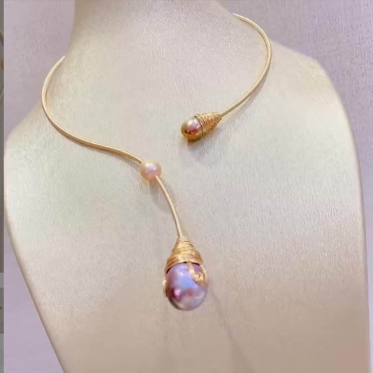 珍珠102号 混彩巴洛克珍珠项链吊坠 简约时尚14k包金吊坠女饰品