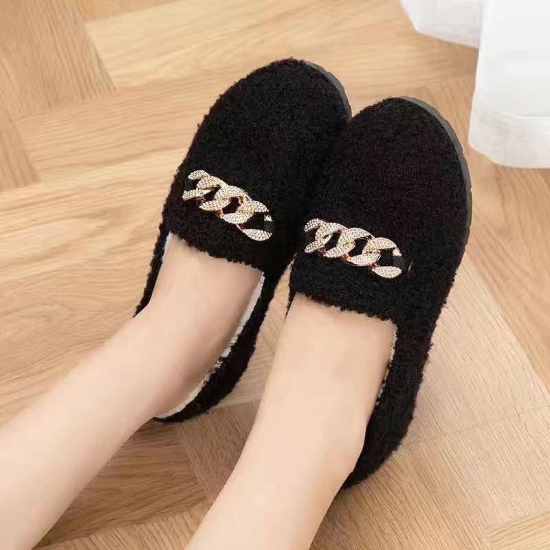 Flat-Bottomed One-Leg Peas One-Piece Shoes Cotton-Padded Shoes Pedal Plush Warm Hair Generation Shoes plus Household Velvet Women's Plus