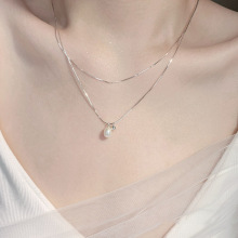 夏季新品S925纯银珍珠双层叠戴项链女百搭高级感蛇骨链锁骨链饰品