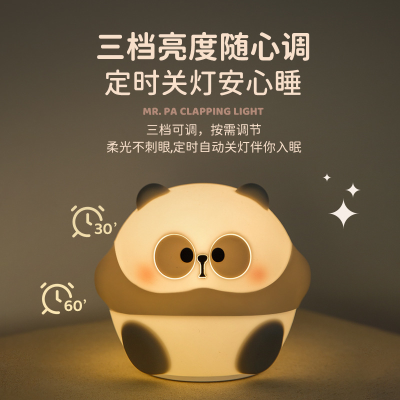 Mini Rake Teacher Night Light New Silicone Panda Rechargeable Bedside Sleeping Eye Protection Creative Cartoon Cute