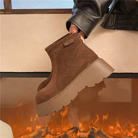 厚底松糕马丁靴女2025秋季新款复古小个子增高勃肯短靴后拉链女靴