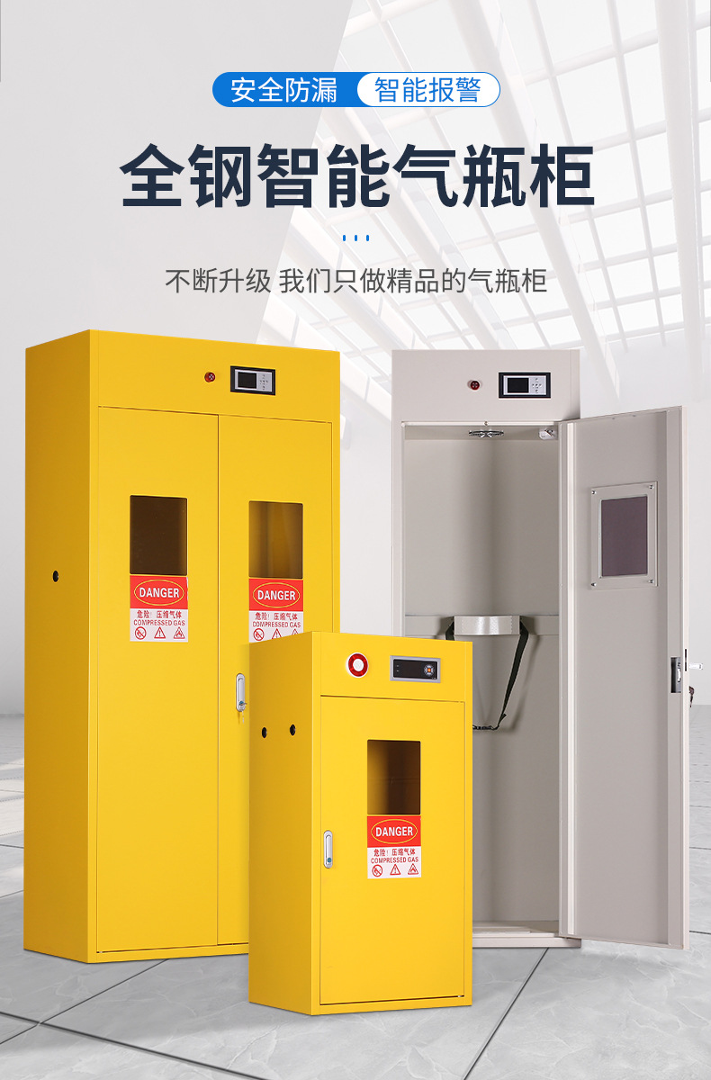 气瓶柜单瓶双瓶防火防爆安全柜带报警乙炔氢气氧气煤气罐储存柜