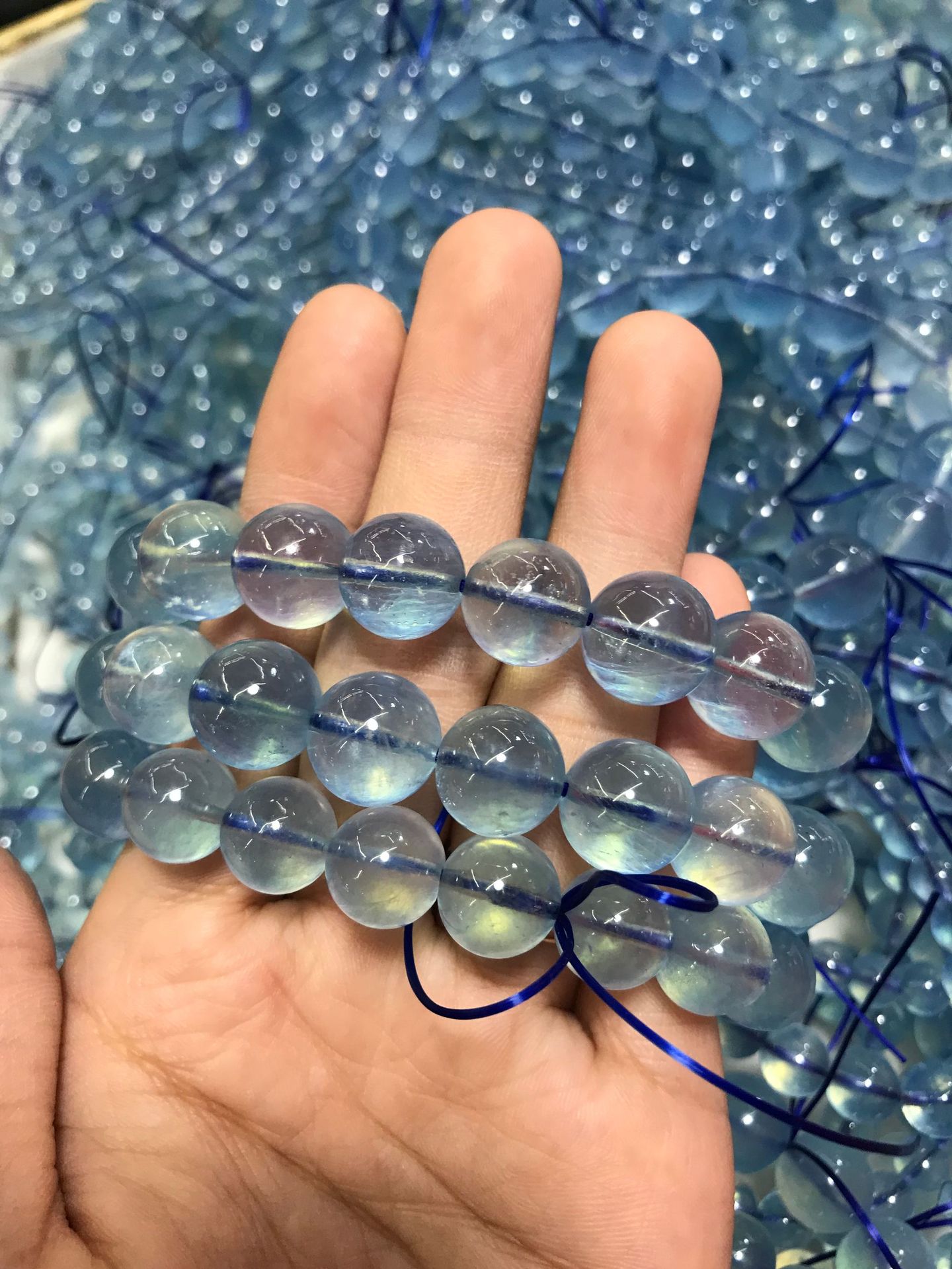 天然冰种海蓝宝石手链海蓝宝手饰蓝色宝石蓝水晶手链女海宝蓝手串