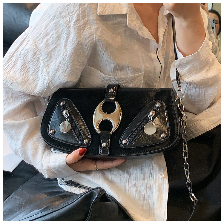 Trendy Women's Bags Foreign Trade Export Chain Rivets Motorcycle Bag Exquisite High-Grade Crossbody Minority Fashion Shoulder Underarm