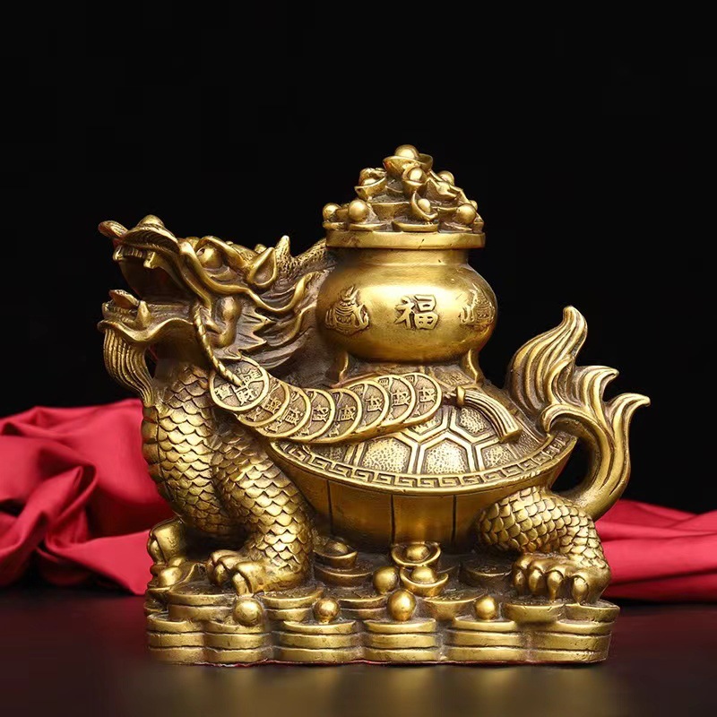 铜龙龟摆件黄铜聚宝盆龙龟铜制龙头龟金钱龟招客厅办公室财大号