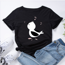 外贸ebay欧美女装 小鸟歌唱圆领短袖女t恤