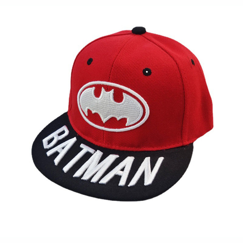 Cross-Border Children Batman Three-Dimensional Embroidery Baseball Cap Kid Cartoon Peaked Cap Boys and Girls Flat Brim Hip Hop Hat