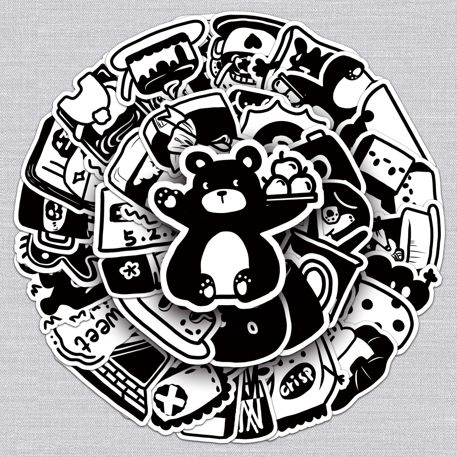 50张原创黑白涂鸦贴纸卡通可爱 cute stickers装饰手机行李箱贴纸