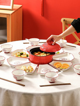 0WYV团圆拼盘餐具组合家用过年陶瓷盘子家庭聚餐圆桌碗碟套装乔迁
