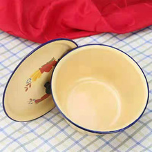 厨房搪瓷盆子老式搪瓷盆和面带盖家用加厚黄色猪油盆怀旧大号