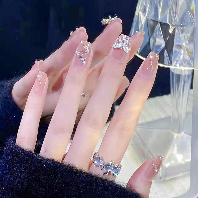 穿戴甲裸色冰透长椭圆甄嬛同款华妃美甲气质显白成品感指甲贴网红