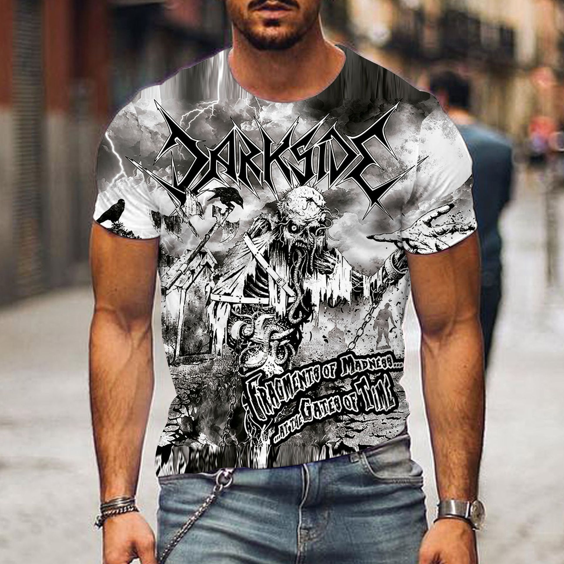 新款外贸款摇滚3d短袖t恤欧美个性3d字母印花男装3d短袖t恤服饰