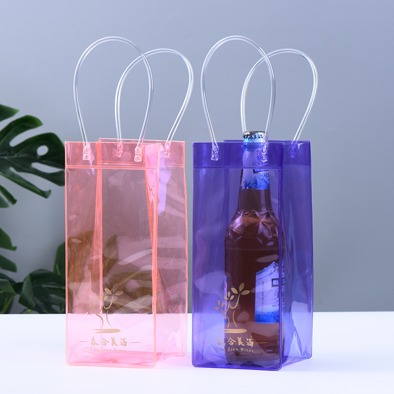 Spot Vertical Transparent PVC Wine Bag PVC Portable Ice Bag Wine Red Wine Gift Bag Printable Logo Wholesale