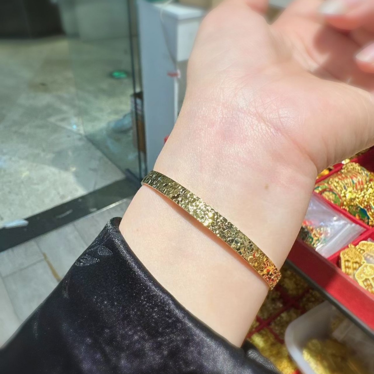 沙金爆闪闪碎碎冰手镯实心开口手环民族融合工艺制作显肤白女礼品