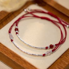 《竹悦》红绳手链女纯银竹节编织手绳情侣礼物精致生日礼物