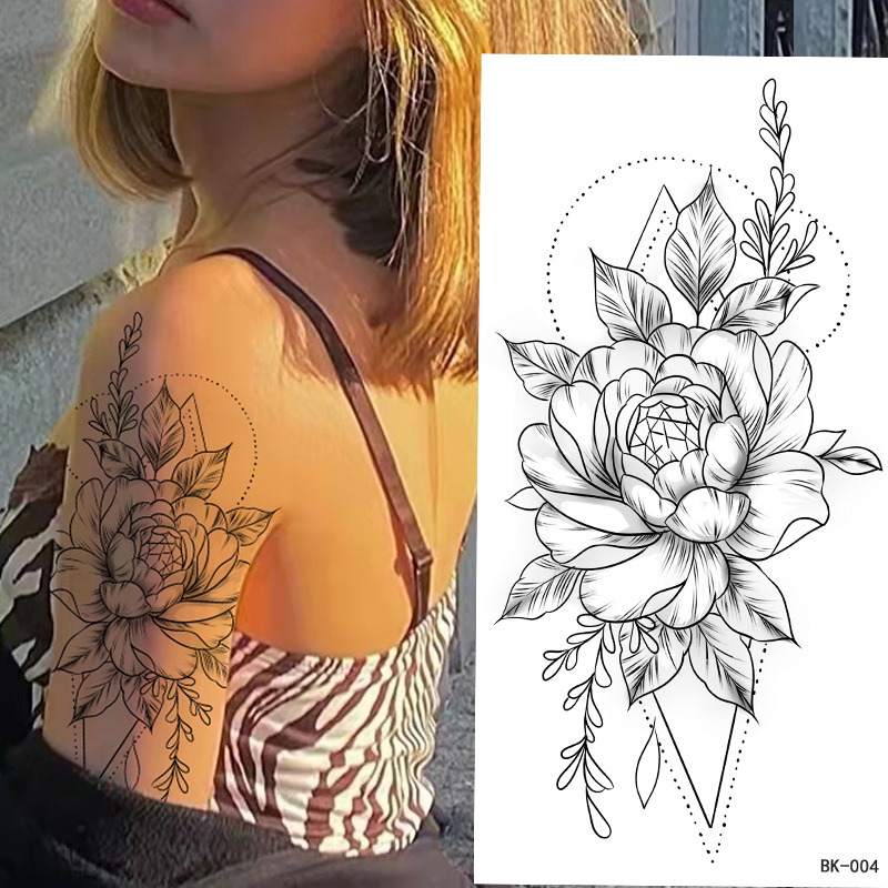 Sketch Flower Tattoo Sticker Sketch Tattoo Sticker Paper Rose Flower Black and White Flower Tattoo