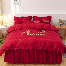 57N韩式床上用品纯棉床裙四件套春秋季花边床罩款床单被套被罩4件